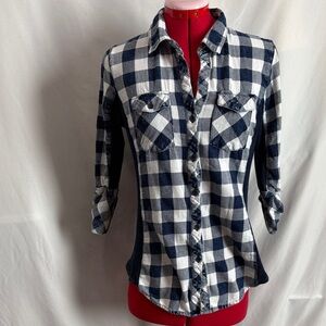 Ci Sono Navy and White Plaid Button Down Shirt